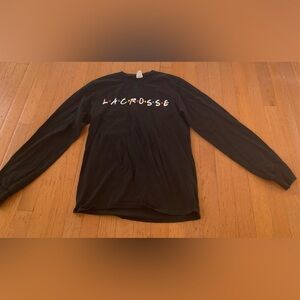 Long Sleeve Black Lacrosse in FRIENDS style lettering Shirt Fits Mens Small